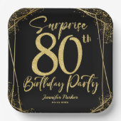 Assiettes En Carton Surprise 80e anniversaire de fête Black & Gold Par (Recto)