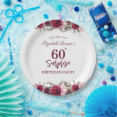 Assiettes En Carton Surprise Senior Anniversaire fête Floral Bourgogne (Fête)