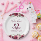 Assiettes En Carton Surprise Senior Anniversaire fête Floral Bourgogne (Fête)