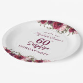 Assiettes En Carton Surprise Senior Anniversaire fête Floral Bourgogne (Angle)