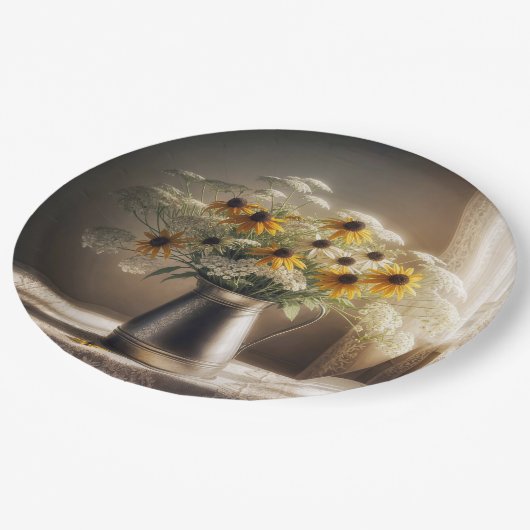 Assiettes En Carton Susan Bouquet aux yeux noirs sur dentelle (Angle)