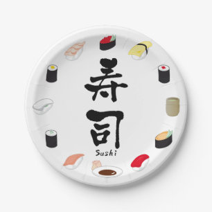 Assiettes En Carton Sushi (calligraphie japonaise)
