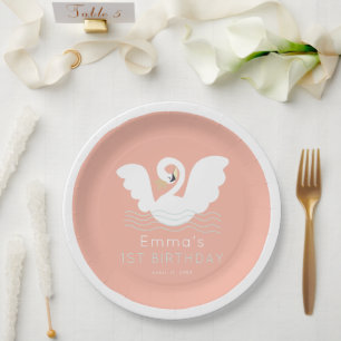 Assiettes En Carton Swan Princess Moderne rose fille Anniversaire