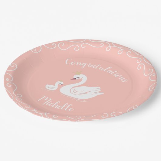 Assiettes En Carton Swans Baby shower Oiseau avec héritier (Angle)