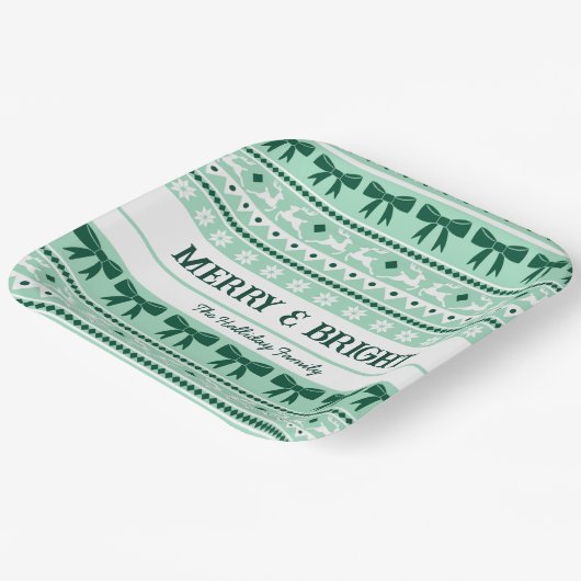 Assiettes En Carton Sweat moche de Noël Nom de famille Mint vert (Angulaire)