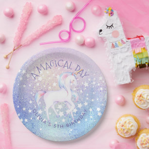 Assiettes En Carton Swebow Unicorn Glittery Anniversaire Nom de la fêt