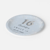 Assiettes En Carton Sweet 16 bébé bleu argent nom de la parties scinti (Angle)