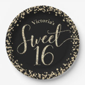 Assiettes En Carton Sweet 16 Black Gold Parties scintillant Confetti C (Devant)