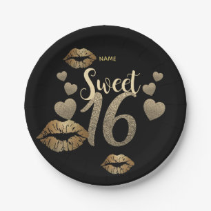 Assiettes En Carton Sweet 16 Black Gold Parties scintillant personnali