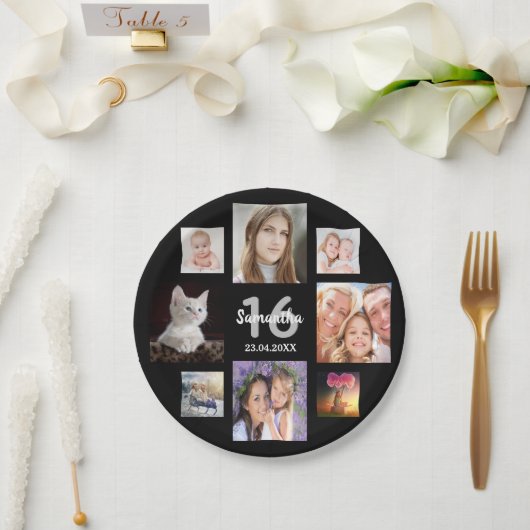 Assiettes En Carton Sweet 16 Black photo collage (Mariage)