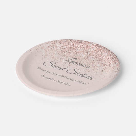 Assiettes En Carton Sweet 16 Blush Parties scintillant papier Plaques (Angle)
