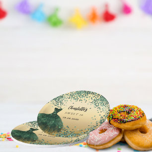 Assiettes En Carton Sweet 16 couleur vert émeraude or