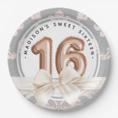 Assiettes En Carton Sweet 16 Damask Rose or Ballons Anniversaire (Devant)