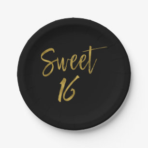 Assiettes En Carton Sweet 16 Gold Foil anniversaire