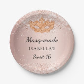 Assiettes En Carton Sweet 16 masquerade rose parties scintillant or (Devant)