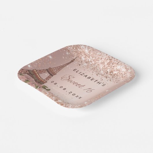Assiettes En Carton Sweet 16 or rose Paris Tour Eiffel (Angulaire)