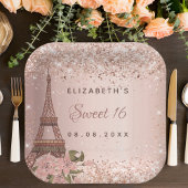 Assiettes En Carton Sweet 16 or rose Paris Tour Eiffel
