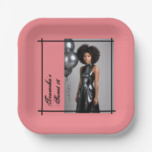 Assiettes En Carton Sweet 16 Party - Ajouter photo et texte, rose et n