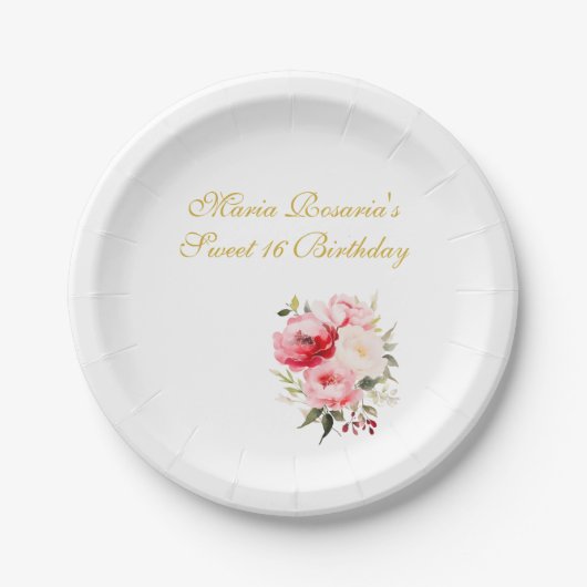 Assiettes En Carton Sweet 16 Personalized Floral Tableware (Devant)