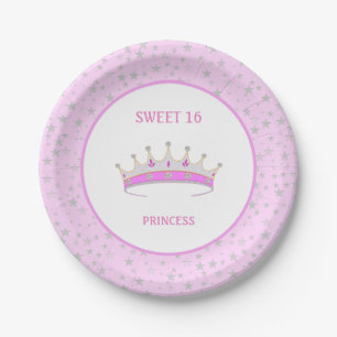 Assiettes En Carton Sweet 16 Princess Tiara & Stars Confetti
