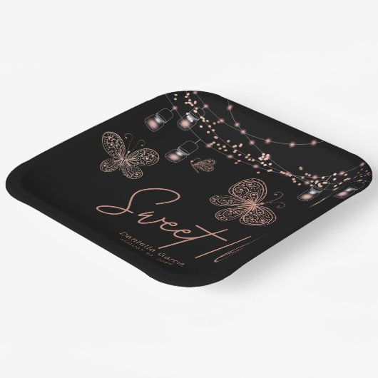 Assiettes En Carton Sweet 16 Rose Gold Butterfly Chic Moderne Annivers (Angulaire)