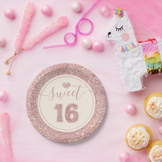 Assiettes En Carton Sweet 16 Rose Gold Faux Parties scintillant fête d (Fête)