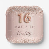 Assiettes En Carton Sweet 16 rose or blush parties scintillant nom élé (Front)