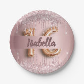 Assiettes En Carton Sweet 16 rose pâle nom de parties scintillant glam (Devant)