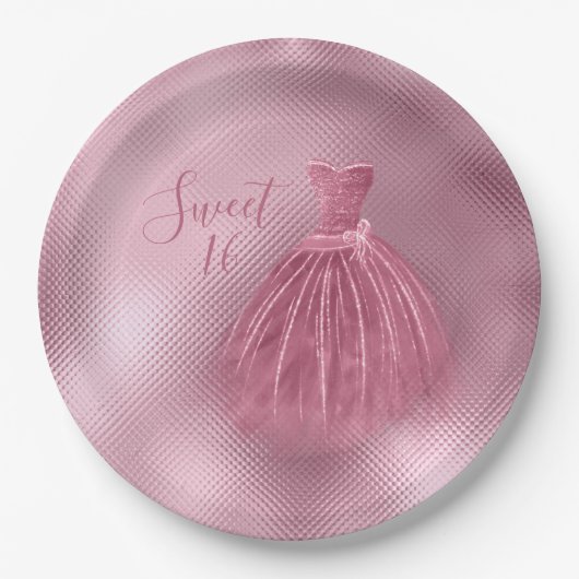 Assiettes En Carton Sweet 16 Seize Roses Robe Parties scintillant Soir (Devant)