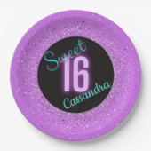 Assiettes En Carton Sweet 16 violet argenté brillance personnalisée (Devant)
