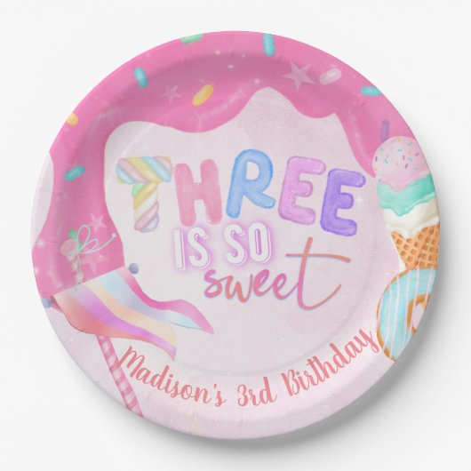 Assiettes En Carton Sweet 3e anniversaire Pink Frosting (Devant)