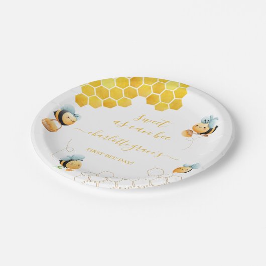 Assiettes En Carton Sweet As Can Bee First Baby's Birthday (Angle)