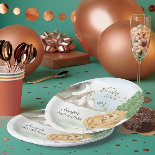 Assiettes En Carton Sweet Beige Mountain Watercolor Bear Hug (Multi)