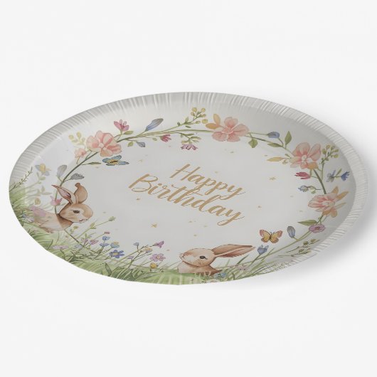 Assiettes En Carton Sweet Bunny Meadow Anniversaire Plaque papier de f (Angle)