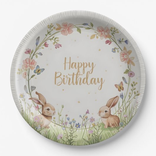 Assiettes En Carton Sweet Bunny Meadow Anniversaire Plaque papier de f (Devant)