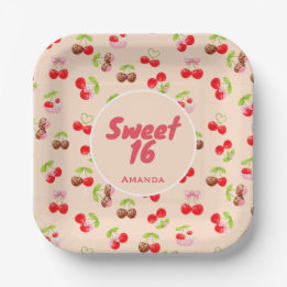 Assiettes En Carton Sweet Cherry Dessert Birthday Pattern Cute Party 