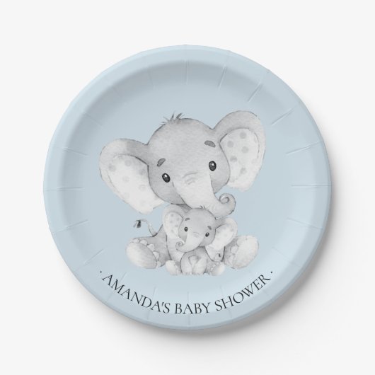 Assiettes En Carton Sweet Elephant Boys Baby shower 7" Plaque (Devant)