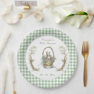 Assiettes En Carton Sweet Fairytale Animal Green En vichy Baby shower