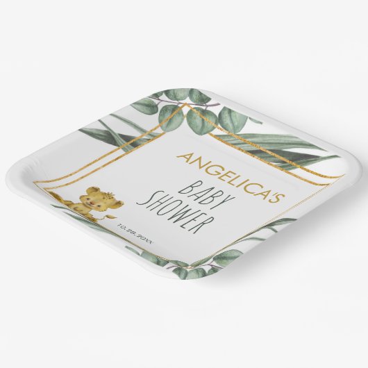 Assiettes En Carton Sweet Jungle Safari Lion Baby shower or (Angulaire)