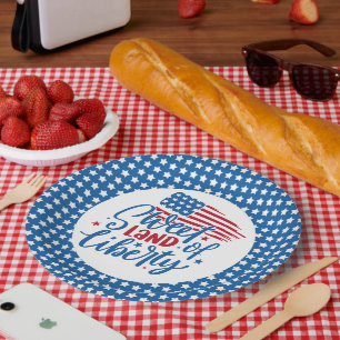 Assiettes En Carton Sweet Land of Liberty Blue Stars Patriotique