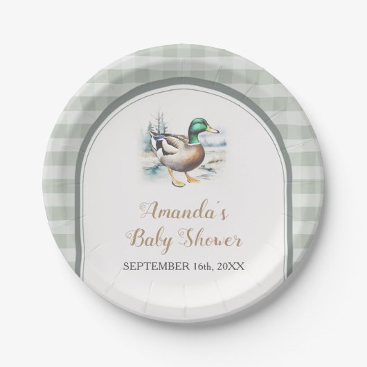 Assiettes En Carton Sweet Little Cankling Mallard En vichy Baby shower (Devant)
