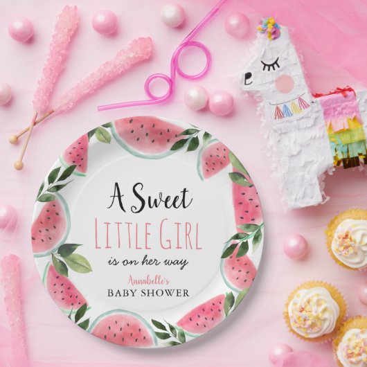 Assiettes En Carton Sweet Little Girl Baby shower de pastèque (Fête)