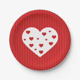 Assiettes En Carton Sweet Lovely Romantique Rouge Coeurs blancs