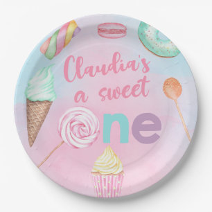 Assiettes En Carton Sweet One girl 1st anniversaire plaque papier fête