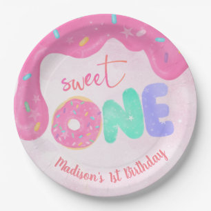 Assiettes En Carton Sweet One Rose Frosting Girl's premier anniversair