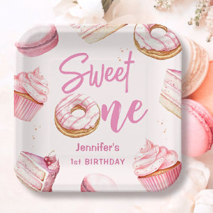 Assiettes En Carton Sweet One Rose mignon Donuts Fille 1er anniversair