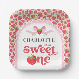 Assiettes En Carton Sweet One Strawberry 1er anniversaire 7" Carré