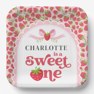 Assiettes En Carton Sweet One Strawberry 1er anniversaire 9" Carré