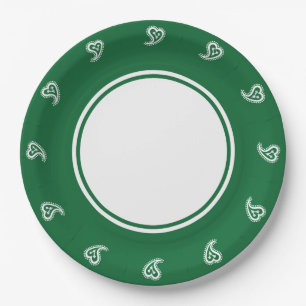 Assiettes En Carton Sweet Paisley Coeurs dans Plaque de Papier Vert