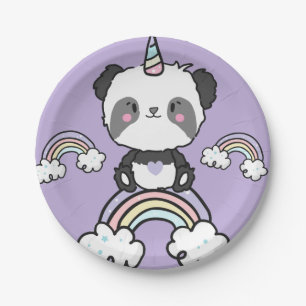 Assiettes En Carton Sweet Panda Unicorn Girls Floral Rainbows